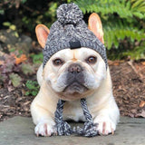 Cozy Winter Dog Hat: Knitted French Bulldog Hat with Windproof Design, Featuring a Fluffy Ball, Ideal for Dogs, Chihuahuas, and Other Pets