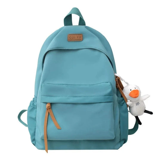 High School Backpack for Girls: College Student Laptop Backpack, Women's School Backpack for Teen Girls, Cute Black Bookbag with Duck Doll