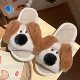 Cute Dog Plush Slippers – Cozy Cotton Indoor Footwear for Men & Women | Cartoon Design for Autumn & Winter