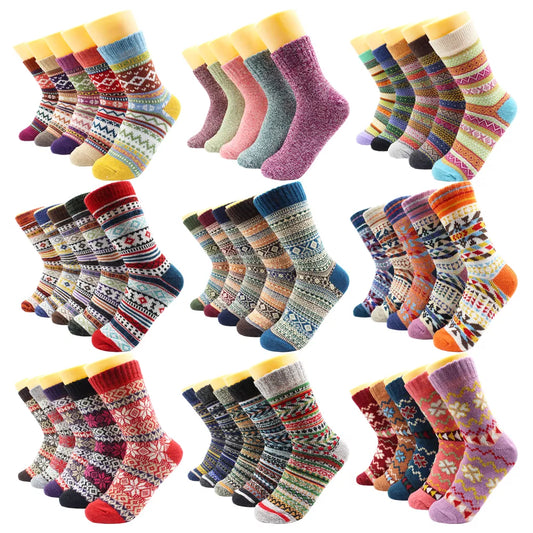 Winter Wool Socks: 5 Pairs of Thermal Cashmere Snow Socks for Women