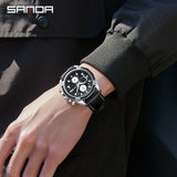 SANDA Fashion Quartz Wristwatch, Waterproof with Round Dial, Three-Dimensional Metal Design, Fluorescent Gentleman’s Watch