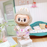 Labubu Doll Clothes Set – 17cm Plush Doll Outfit with Overalls, Dress & Hairpin for Cute Styling and Fashion Accessories Gift