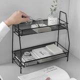 Double Layer Iron Storage Rack: Cosmetic Makeup Organizer, Kitchen Spice Basket, Metal Seasoning Holder, Bathroom Desktop Shelf