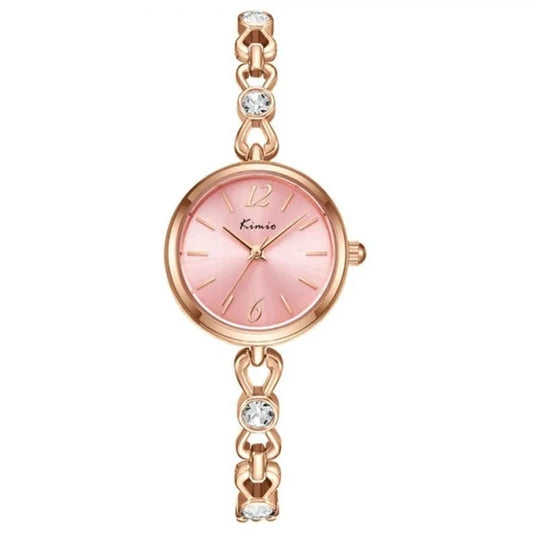 Luxury Rose Gold Fashion Bracelet Women's Quartz Watch with Openwork Crystal Strap, Ideal for Schoolgirls