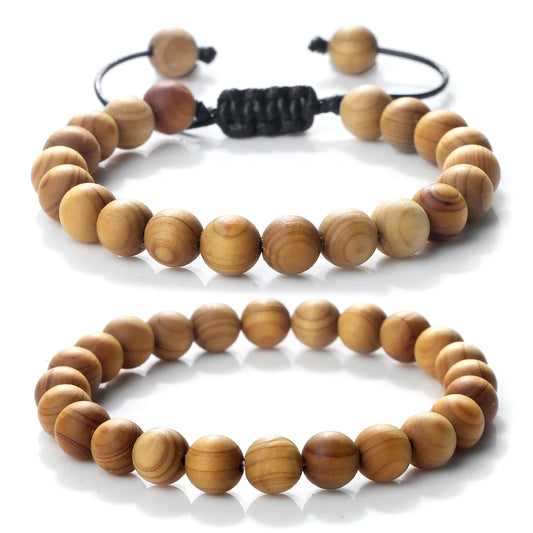 Men's High-Quality Cliff Cypress Wooden Beads Bracelet – Handmade Stretch Meditation Jewelry for Healing & Yoga | 6/8/10mm