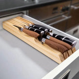 Premium Solid Wood Knife Block Organizer for Drawers – In-Drawer Knife Storage to Protect Blades Under Cabinets