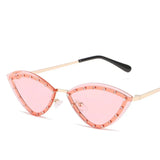 Fashionable Rimless Sunglasses for Women featuring Mosaic Diamond Design - Personality Eyewear with Triangle Cat Eye Metal Frame and Goggle Sun Shades