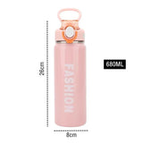 680ml Large Capacity Double-Walled Stainless Steel Vacuum Flask with Straw – Portable Outdoor Sports Travel Thermal Bottle