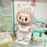 Labubu Doll Clothes Set – 17cm Plush Doll Outfit with Overalls, Dress & Hairpin for Cute Styling and Fashion Accessories Gift