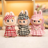 17cm Labubu Doll Checkerboard Tennis Outfit Set – Suspender Pants & Shirt Trendy Fashion Clothes for Baby Pendant Dolls