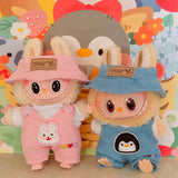Labubu Doll Animal Overalls Fashion Set – Cute White Shirt, Hat & Outfit Accessories for 17cm Plush Dolls