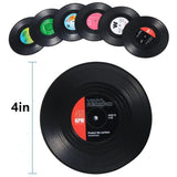 6pcs Retro Vinyl Record Coasters: Plastic, Anti-slip Coffee Cup Mats, Heat Resistant Music Drink Mug Mats, Table Placemats