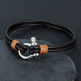 Luxury Leather Bracelet with Stainless Steel Mini Horseshoe Shackle & Screws – Stylish Accessory and Perfect Gift for Him