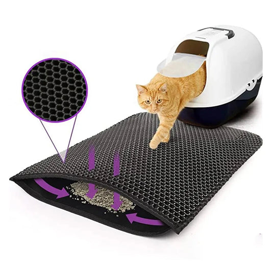 Double-Layer Cat Litter Mat: Waterproof, Urine-Proof, and Easy to Clean. Non-Slip Toilet Pad with Cat Scratch Feature, Large Size Foot Pad.