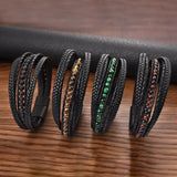 Men's Stainless Steel Microfiber Leather Bracelet – Classic Fashion Multilayer Design | Bangle Jewelry Gift