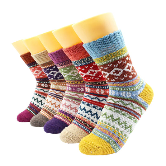 Winter Wool Socks: 5 Pairs of Thermal Cashmere Snow Socks for Women