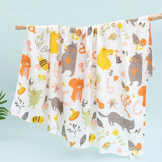 110cm Animal Pattern Cotton Gauze Cover: Double-Layered Newborn Towel Blanket