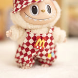 17cm Labubu Doll Checkerboard Tennis Outfit Set – Suspender Pants & Shirt Trendy Fashion Clothes for Baby Pendant Dolls