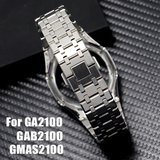 Gen4/5 Casioak Mod Kit: Metal Bezel, Steel Case & Strap for GA2110/GAB2100.