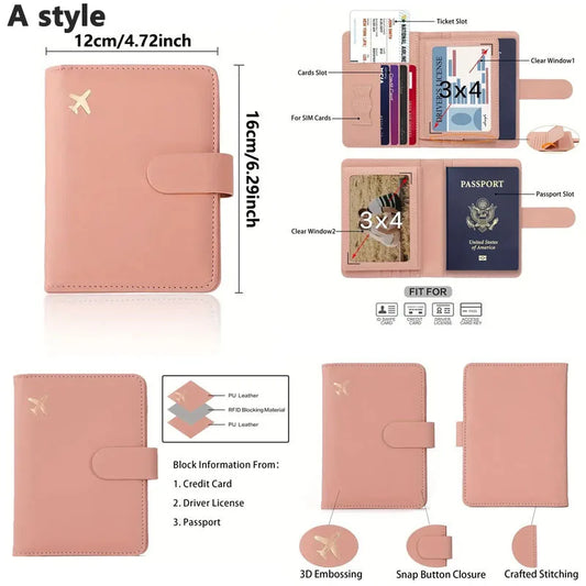 Waterproof Leather Passport Holder Case Travel Credit Card Wallet - Cute Design for Women/Men with Buckle Cover