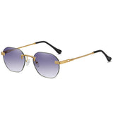 Fashionable Gold Metal Women's Sunglasses with Brown Rimless Frame and Gradient Blue Lens - UV400 Protection