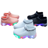 Children's LED Luminous Sports Sneakers for Boys and Girls with Letter Mesh, Baby Socks, and Light-Up Feature