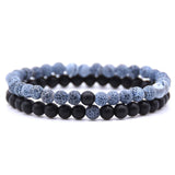 2-Piece Couple's Lava Stone & Tiger Eye Bracelet Set – Black & White Distance Beaded Yoga Bracelets for Men