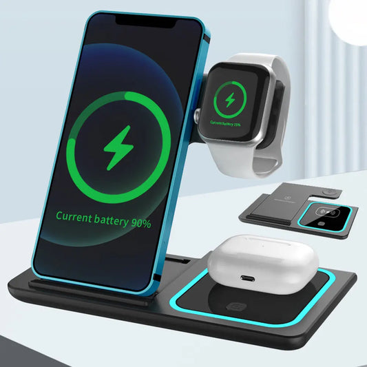 Magnetic Wireless Charger with Clock Function: 5W 5-in-1 Charging Station for iPhone, iWatch Ultra, AirPods, and Samsung Devices