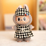 17cm Labubu Doll Checkerboard Tennis Outfit Set – Suspender Pants & Shirt Trendy Fashion Clothes for Baby Pendant Dolls