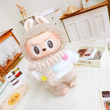 Labubu Doll Clothes Set – 17cm Plush Doll Outfit with Overalls, Dress & Hairpin for Cute Styling and Fashion Accessories Gift