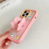 Adorable 3D Pink Love Heart Bow Bracket Silicone Phone Case for iPhone 11, 12, 13, 14 Pro Max