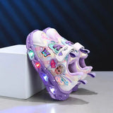 Disney LED Casual Sneakers with Frozen Elsa Princess Print for Girls - Lighted Non-slip Shoes in Pink & Purple