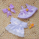 Labubu Doll Sakura Dress Outfit Set – 17cm Doll Clothes with Bow Hairpin, Magic Wand & Four-Piece Accessories for Stylish Play