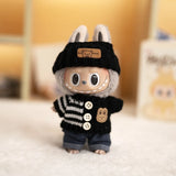 Labubu V1/V2 Party Outfit Set – 17cm Plush Doll Clothes with Bear Label Sweater, Jean Shorts, Scarf & Hat Accessories