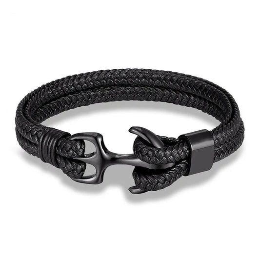 Men's Anchor Leather Bracelet – High-Quality Handmade Rope Design with Stainless Steel | Fashion Jewelry