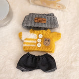 Labubu V1/V2 Party Outfit Set – 17cm Plush Doll Clothes with Bear Label Sweater, Jean Shorts, Scarf & Hat Accessories