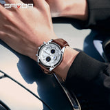 SANDA Fashion Quartz Wristwatch, Waterproof with Round Dial, Three-Dimensional Metal Design, Fluorescent Gentleman’s Watch