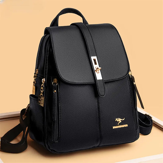 Luxury Leather Backpack for Women: Casual Black Vintage Daypack, Perfect for School and Everyday Use