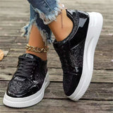 Elegant Gold Sequin Platform Sneakers for Women – Chic Autumn Casual Shoes with Thick Vulcanized Soles