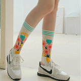 Trendy Autumn Winter Women's Socks: Fashionable Colorful Stockings with Plant, Hedgehog, and Sloth Designs in Cotton