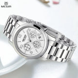 MEGIR Elegant Luxury Women's Quartz Watch, Fashionable Stainless Steel Wristwatch, Waterproof Dress Clock