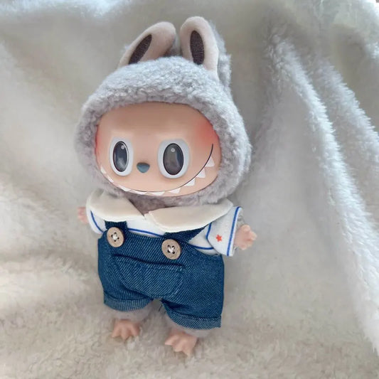 Labubu Doll Fashion Clothes Set – 17cm Outfit with Lapel T-Shirt & Jeans Doll Accessories for Trendy Plush Styling