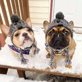 Cozy Winter Dog Hat: Knitted French Bulldog Hat with Windproof Design, Featuring a Fluffy Ball, Ideal for Dogs, Chihuahuas, and Other Pets