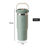 900ml High-Quality Stainless Steel Vacuum Flask – Portable Coffee & Tea Mug with Straw and Handle | Ideal for Hot & Cold Drinks