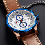 MEGIR Men's Leather Chronograph Sport Watch: Military Style, Precision Quartz, and Timekeeping