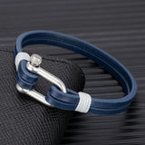 Men's Nautical Double-Strand Leather Bracelet – Stainless Steel U-Shape Buckle | Handmade Jewelry for Men