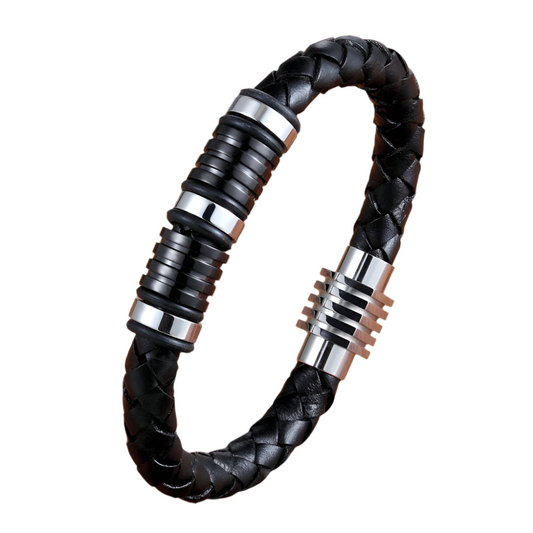 Men's Braided Leather Bracelet – Hand-Woven Design with Stainless Steel Magnetic Buckle | Classic Jewelry Gift Bangle