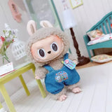 Labubu Doll Clothes Set – 17cm Plush Doll Outfit with Overalls, Dress & Hairpin for Cute Styling and Fashion Accessories Gift