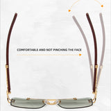 Trendy Unisex Double-Beam Sunglasses: Rimless Square Design with Fashionable Leopard Wood Grain Shades for Men and Women