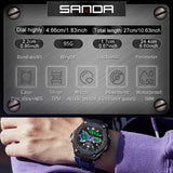 SANDA Men's Waterproof Sports Watch, Dual Display Quartz Analog Digital Wristwatch with Stopwatch and Date Function